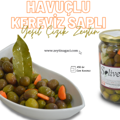 HAVUÇLU KEREVİZ SAPLI YEŞİL ÇİZİK ZEYTİN 450GR